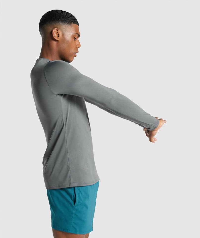 Men's Gymshark Arrival Long Sleeve Graphic T-Shirts Grey | NZ 3NHPIJ